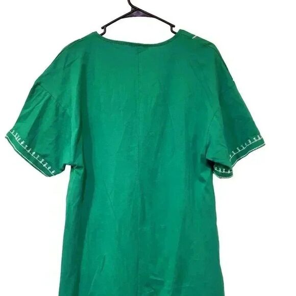 Zara Women's Emerald Green Cotton/Poly/Spandex W White Embroidered Tunic Summer - Picture 6 of 10